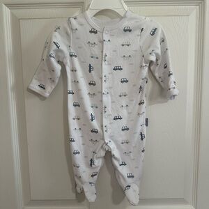 Badgley Mischka White and Blue Car Pattern infant Footie